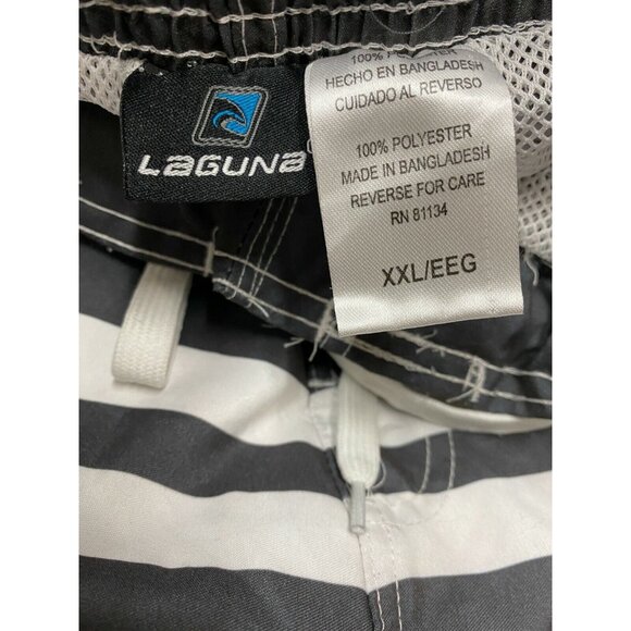 Laguna Men Swim Shorts Size XXL Gray White Striped Lined Mesh Orange Trim Trunks - Picture 3 of 7